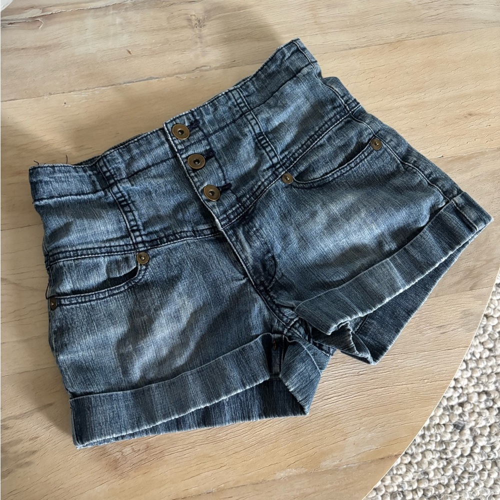 High Waisted Button Fly Denim Women's Shorts
